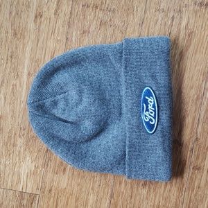 Ford Unisex Script Oval Logo Gray Knit Beanie Winter Hat